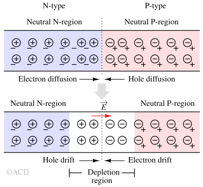 Diffusion current and drift current in a PN junction