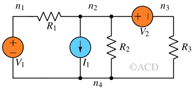 A linear electrical network with two supernodes