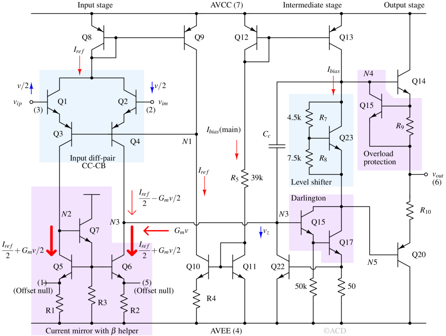 Internal circuit diagram of IC 741 opamp